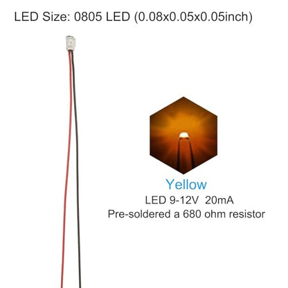 PATIKIL 0805 Pre-Wired Micro LED, 12 Pcs 9-12V Pre-soldered Mini Light Emitting Diodes Surface Mount Device for Model, DIY, 9.8" Length, Yellow - color: Yellow, size: 0805