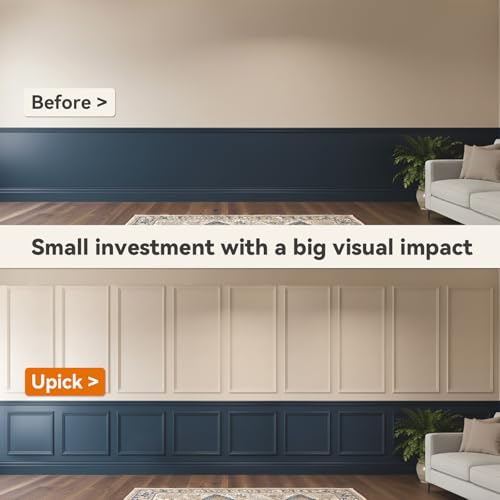 Upick Peel and Stick Wainscoting Pre-Cut Wall Molding Kit, 24"x54", 6-Frame - size: 24"W x 54"H