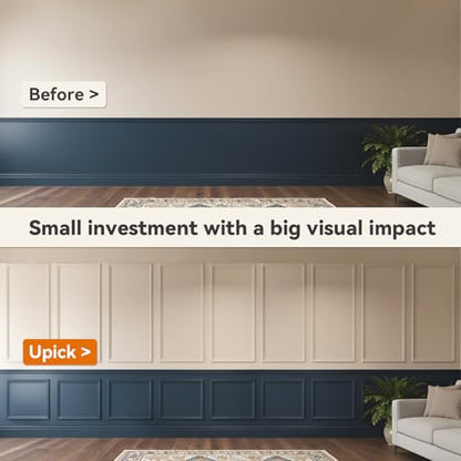 Upick Peel and Stick Wainscoting Pre-Cut Wall Molding Kit, 24"x54", 6-Frame - size: 24"W x 54"H