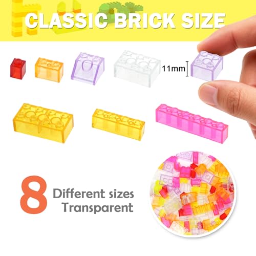 MALEKO Transparent Clear Building Bricks, 300PCS Mixed Shape Bulk Blocks - color: Transparent- Girls' Color