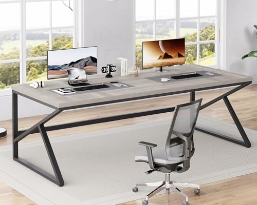 HSH 78 Inch Long Home Office Desk, Extra Large 2 Person Computer Desk Grey - color: Light Grey Oak, size: 78 Inch