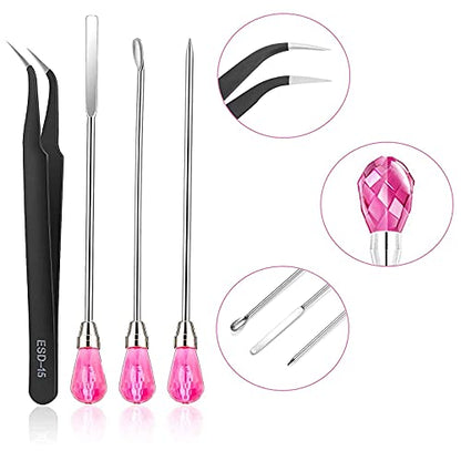 11 Pcs Silicone Resin Mold Tools Set Stirring Needle Spoon Tool Tweezers Precision Kit, Anti-Static Electronics Tweezers Set for Resin Art Crafts,Jewelry Making,DIY Epoxy Casting Molds(Rose Red) - color: Rose Red & Black