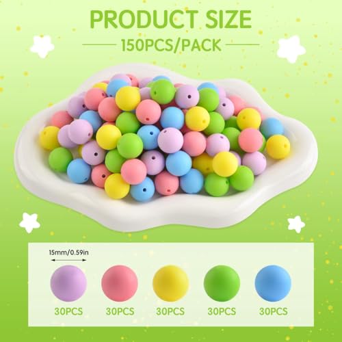 ZIFTY 150Pcs Silicone Beads for Keychain Making Kit 15mm Bulk Macaron Color - color: Macaron-150Pcs