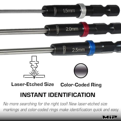 MIP Metric Ball End Set 9616 (2.0mm, 2.5mm, 3.0mm) – Speed Tip 1/4" Drive Hex Allen Driver Bits and Wrenches for RC Car Repairs – Gen 2 Tools – Made in USA - size: 2.0mm / 2.5mm / 3.0mm - Ball End Hex Set