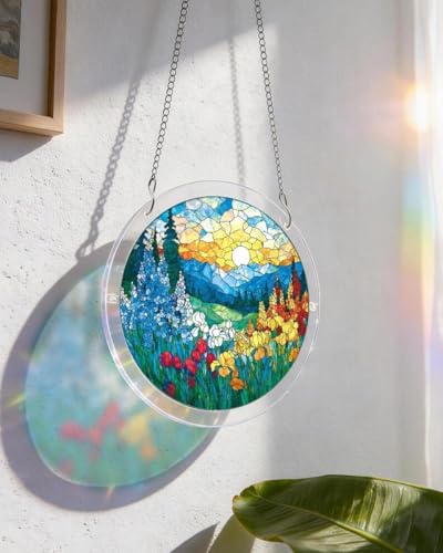 Acrylic Jigsaw Puzzle Suncatcher - Wildflower Valley - color: Wildflower Valley, size: S-7.4in*7.4in