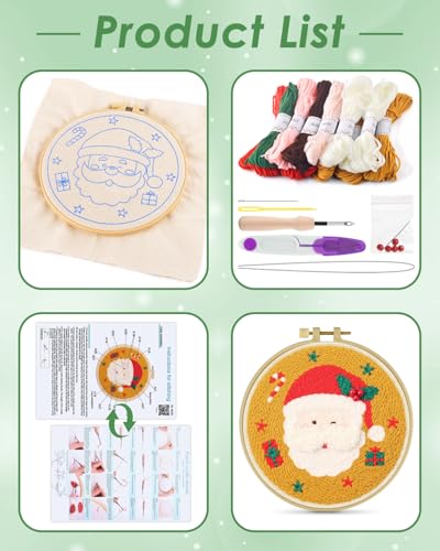 ERKOON Christmas Punch Needle Kit Adults Beginners, DIY Easy Christmas Embroidery Set for Starter Art Craft, Needling Punch Project with Patterns, Tools, Yarns, Hoop, Instruction (Santa Claus) - color: Santa Claus