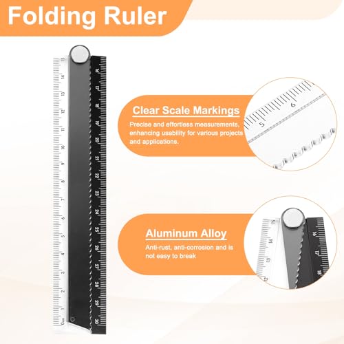 Generic Folding and Straight Ruler Kit 30/15cm Metric Aluminum Alloy Protractor Foldable Angle Wave Edge Ruler with Hollow Circle for Home Classroom Office, Clear Black - color: Clear-Black