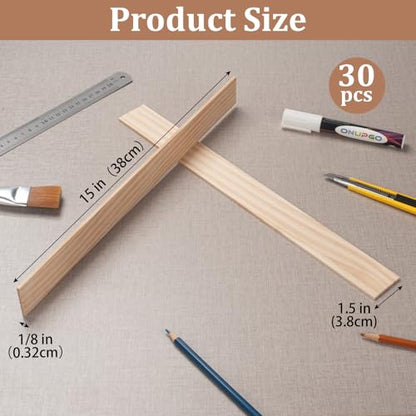 Wooden Dowels for Crafts, Wood Strips Trim Slats for Wall 1/8" × 1.5" × 15", 30 PCS Wooden Sticks for Crafts, Flat Wood Dowel Rods for Crafting, Unfinished Lumber Boards Planks for Woodworking - size: 1/8x1.5x15 in - 30PCS