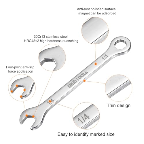 HARFINGTON 1/4" Thin Combination Wrench Stainless Steel Spanner - size: 1/4"