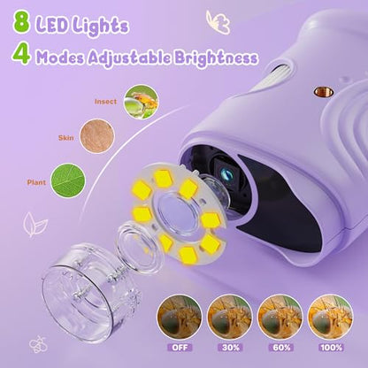 1000X Handheld Digital Microscope for Kids: Pocket Microscope with 2.0" IPS Screen - STEM Toys Birthday Gifts for Girls Boys - Portable Edu Science Kits Toddler Age 3-6 6-12 Purple - color: Purple