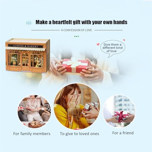 Mini 3D Wooden Doll House Craft Model with LED,DIY Miniature and Furniture Dollhouse Kit,Creative Room Idea for Valentine's Day Birthday Gift (Bagel Time) - color: Bagel Time