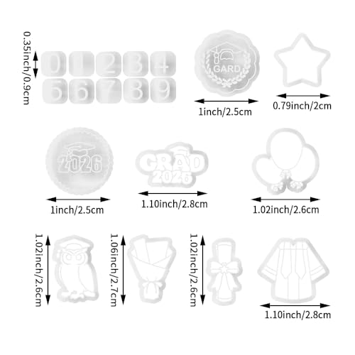 Graduation Polymer Clay Cutters & Stamps Set - 19pcs 0-9 Numbers, GARD/2026 Seals, Owl, Cap, Gown, Balloon for DIY Earring Jewelry, Soft Clay Crafts & Class Party Supplies - color: 2M color