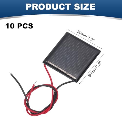 MECCANIXITY 10 Pcs 1.5V 0.09W 60mA Mini Solar Panels, Small Polycrystalline Solar Cell Panel with 2 Cable for DIY Electric Toy Materials Kits Charger, 30mm x 30mm - style: 1.5V 0.09W 60mA