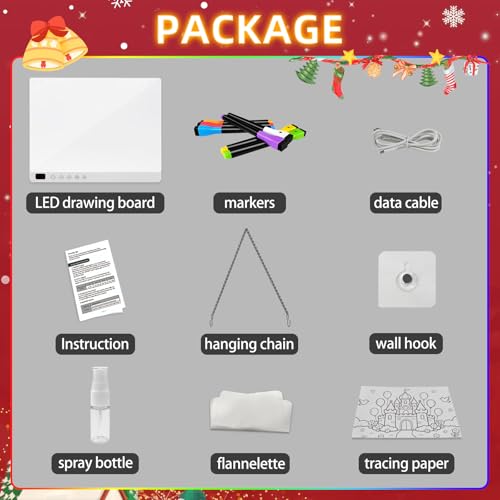 Led Drawing Board with 13 Light Effects, 16" Rechargeable Glow Doodle LED Note Board with Colors, Neon Light Up Drawing Tablet Gifts for Kids for Easter Birthday Christmas Gift Ideas - color: White