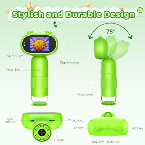 Leipan Pocket Microscope for Kids, 2'' IPS 1080P Magnifier with Light
