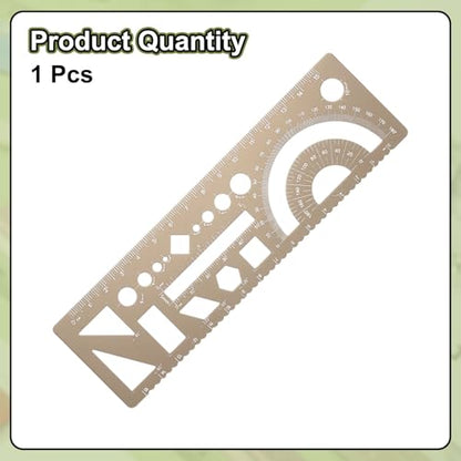 HARFINGTON Multifunctional Geometric Rulers 15cm Metric and SAE Aluminum Straight Edge Protractor Angle Math Measuring Ruler Geometric Drawings Templates for Drawing Drafting, Gold - color: Gold
