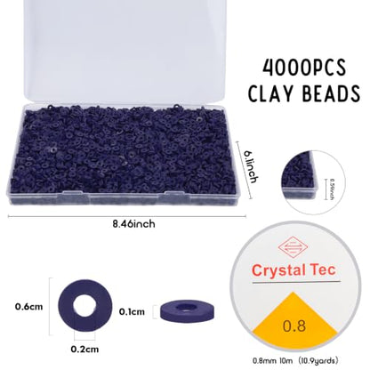 4000pcs Clay Beads - Indigo Purple, 6mm Heishi Bead Polymer Flat Round Disc Bulk Beads for Jewelry Making,DIY Friendship Bracelet and Necklace Craft - color: Indigo Purple