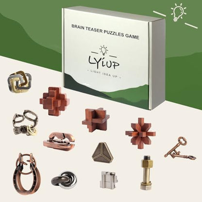 12pcs Puzzles Toys Wooden Metal Brain Teaser Puzzles Game for Adults Kids - style: Style A