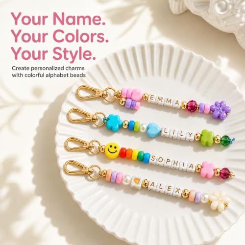 Kdpuei 421PCS Bead Keychain Making Kit, Keychain Bead Kit, DIY Bag Charm Set with Acrylic Heart Star Flower Alphabet Beads, Bead Keychain Kit, Jewerly Making Kit for Girls Women - size: 421PCS Bead Keychain Making Kit