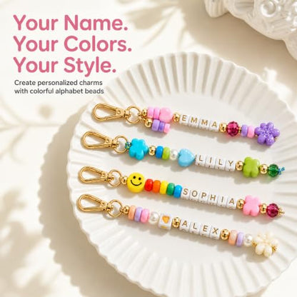 Kdpuei 421PCS Bead Keychain Making Kit, Keychain Bead Kit, DIY Bag Charm Set with Acrylic Heart Star Flower Alphabet Beads, Bead Keychain Kit, Jewerly Making Kit for Girls Women - size: 421PCS Bead Keychain Making Kit