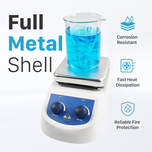 Magnetic Stirrer Hot Plate Max 380℃ (716℉0, Magnetic Hotplate Stirrer with Max Speed 2000RPM, 5L Stirring Capacity, Stirring Bar Included,Not Suitable for Accuracy and Low Temp Control