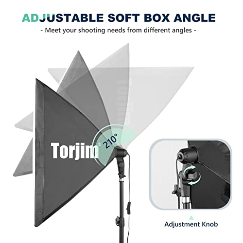 Torjim Softbox Photography Lighting Kit, 2Pcs 27" x 27" Professional Soft Box | 3000K-7500K 85W LED Bulbs with Remote, Photography Continuous Lighting Kit for Studio Lights, Portrait, Video Recording - size: 27"+ 2Pcs