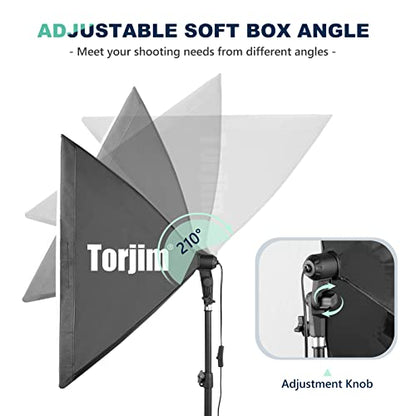 Torjim Softbox Photography Lighting Kit, 2Pcs 27" x 27" Professional Soft Box | 3000K-7500K 85W LED Bulbs with Remote, Photography Continuous Lighting Kit for Studio Lights, Portrait, Video Recording - size: 27"+ 2Pcs