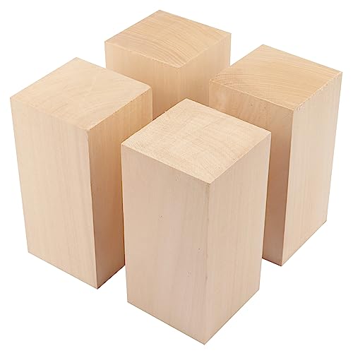 4 Pack Basswood Carving Blocks, 6x3x3 Inches Basswood Blocks for Beginner to Advanced Carvers, Ideal for DIY Projects and Gifts, Soft and Smooth, Easy Whittling and Carving,by GNIEMCKIN - size: 4 Pack 6x3x3 Inches