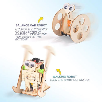 5-in-1 STEM Kit for Kids Ages 6-8 8-10, Wood Robot Building Science Kits