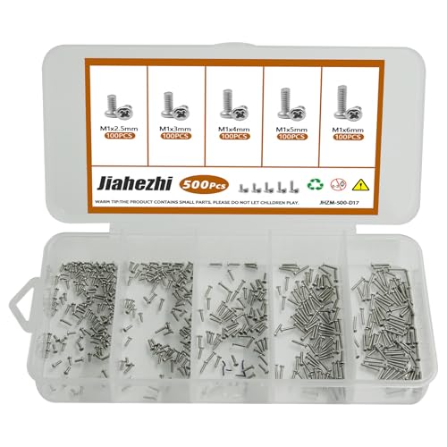 500Pcs 304 Stainless Steel Metric Micro Screws Nuts Assortment, M1x2.5/3/4/5/6mm Sizes, Phillips Pan Head, Fully Threaded Kit for Arduino, RC Models, Electronics, DIY Projects - size: M1x2.5/3/4/5/6 -500Pcs