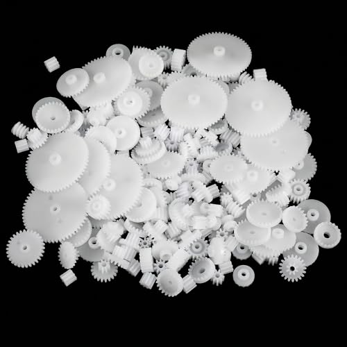 200 Pcs Plastic Gear Set, Single-Gear, Spindle Gears, Small Motor Gears, Model Toy Gear Kit, DIY Gear-Assortment Accessories Set for Model (6 Styles)