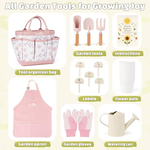 Kids Gardening Set, Quality Garden Tool Kit for Toddler, Outdoor Toys Gift - color: Pink