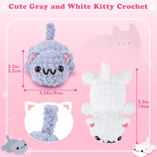 2PCS Kitty Crochet Kit for Beginners Cats Crochet Starter Kit for Adults - color: Gray White Cat