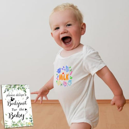 Chuarry 43 Pcs DIY Baby Bibs Decorating Kit 8 Bodysuits 8 Pcs 2 Ply White Bibs 10 Fabric Markers 16 Stencils Baby Shower Sign (Greenery) - style: Greenery