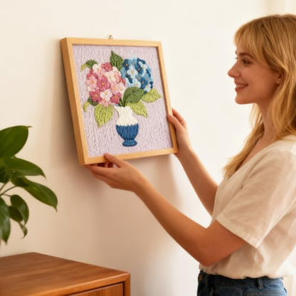INFUNLY Hydrangea Punch Needle Kits for Beginner Adult Flower DIY Punch Needle Embroidery Starter Kits for Wall Hanging Vase Plant Needles Stitching Kit with Instruction for DIY Crafts Gift Home Decor - style: Hydrangea