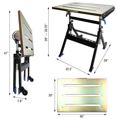Olympia Tools Adjustable Welding Table with Wheels Portable Steel Stand Workbench 30 in. x 20 in.