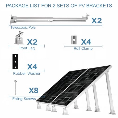 Adjustable Solar Panel Tilt Mount Brackets, Aluminum Alloy Solar Panel Mounting Kit for 50W-400W Panels, Heavy Duty Solar Panel Stand for Roof, RV, Boat, and Off-Grid Ground Mount (1, Silver)