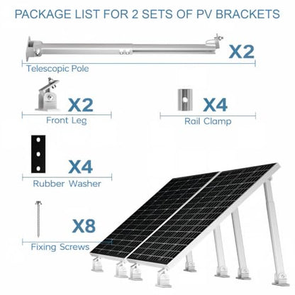 Adjustable Solar Panel Tilt Mount Brackets, Aluminum Alloy Solar Panel Mounting Kit for 50W-400W Panels, Heavy Duty Solar Panel Stand for Roof, RV, Boat, and Off-Grid Ground Mount (1, Silver)