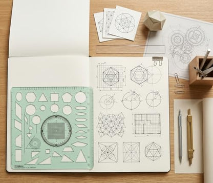 Printtoo 2 mm Thick Geometry Template Ruler, Transparent Green Acrylic Drafting Stencil with Circle, Triangle, Square & Polygon Shapes, Metric Scale for Engineering & Design - color: Series-PRTD-2121A
