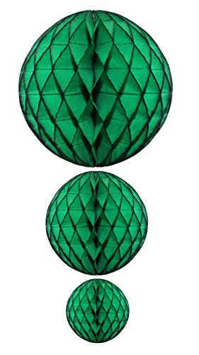 Devra Party Dark Green Honeycomb Tissue Paper Balls Set of 3 (12 inch, 8 inch, 5 inch) - color: Dark Green