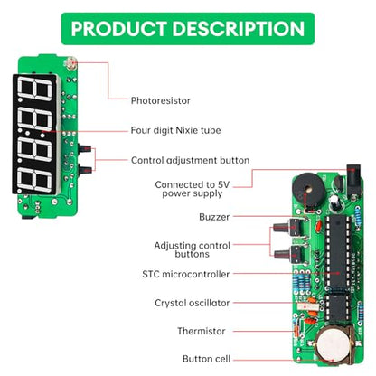 DIY Digital Kit, Soldering Practice Electronics Alarm Clock Soldering Project, Transparent Case, with PCB, Digital Display, with Adjustable Brightness for Beginners & STEM Learning - color: Diy Digital Kit