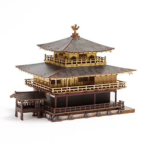 Kinkakuji Golden Temple Wooden Architecture 3D Puzzle - Fun DIY Wood Craft Kits - Ideal Gift for Birthdays and Party Favors - style: Golden Temple