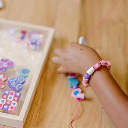 Melissa & Doug Created by Me! Heart Beads Wooden Bead Kit, 120+ Beads and 5 Cords for Jewelry-Making - size: 1 Count, style: Hearts