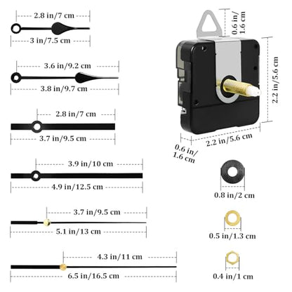 28mm Quartz Long Shaft Clock Movement Kit - DIY Wall Clock Mechanism with 1-1/10 Inch Shaft, 2 Pairs of Hands, Replacement Clock Repair Kit