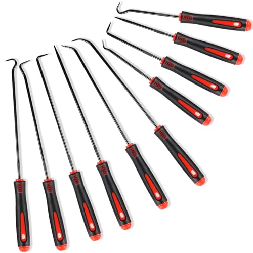Rindion 10PCS Pick Set Mechanic, Hook and Pick Tool Set with Non-Slip Grip, Long & Mini Automotive Pick Set for O-Ring, Seal & Gasket Removal, Car Repair, Mechanical and DIY Use(Red)