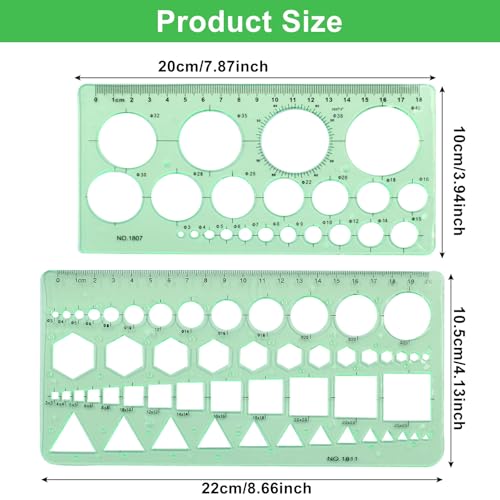 Circle Template, Clear Green Plastic, Style1, 2 PCS - style: Style1,2Pcs