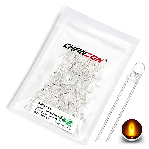 CHANZON 100 pcs 3mm Blinking Yellow LED Diode Lights 1.5Hz Flashing - color: E) Clear Yellow (100pcs)