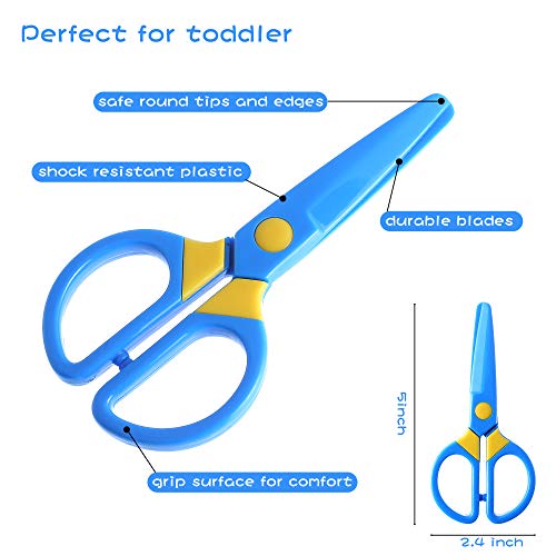 Toddler Safety Scissors, 3-Pack with 60 Craft Paper Sheets for Kids