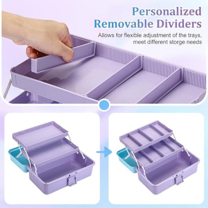 BTSKY 3-Layer Plastic Dividing Storage Box Craft Organizer and Storage - color: Blue+Purple