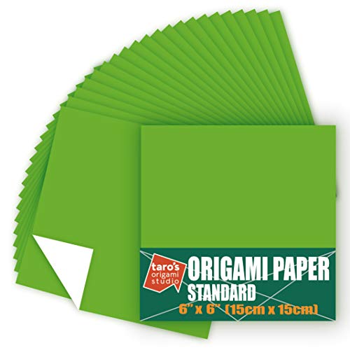 [Taro's Origami Studio] Standard 6 Inch One Sided Single Color (Green) 50 Sheets (All Same Color) Square Easy Fold Premium Japanese Paper for Beginner (Made in Japan) - color: Green